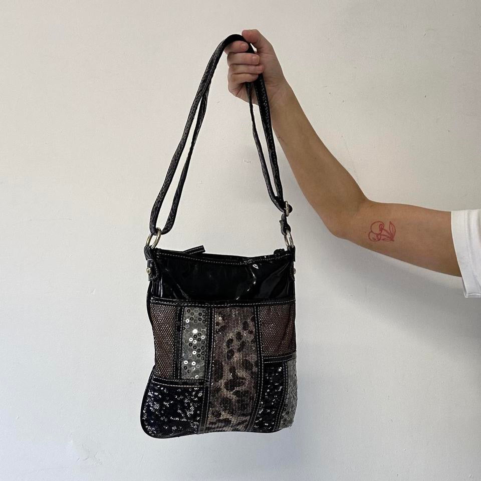 multicoloured sequin patchwork shoulder bag