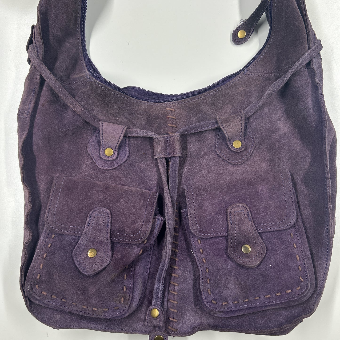purple suede stitch shoulder bag