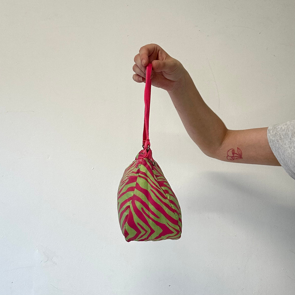 green and pink zebra print canvas shoulder bag