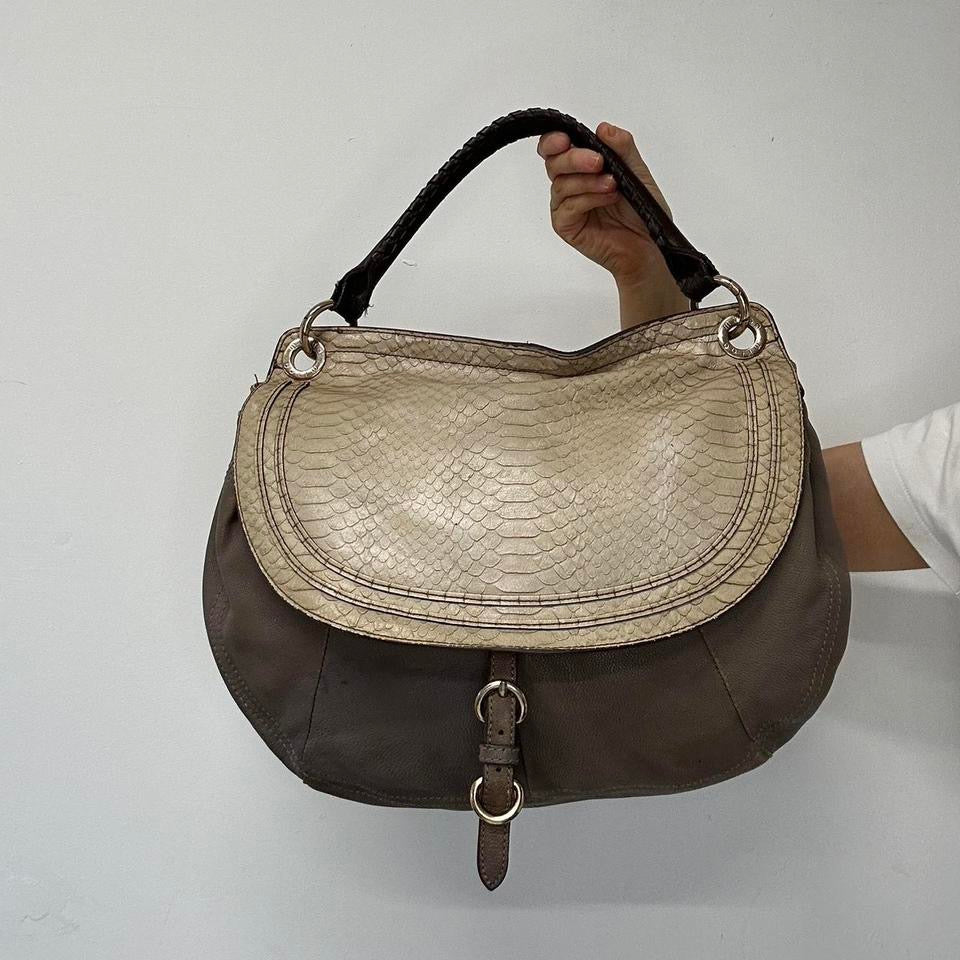 brown faux leather snakeskin print one strap shoulder bag