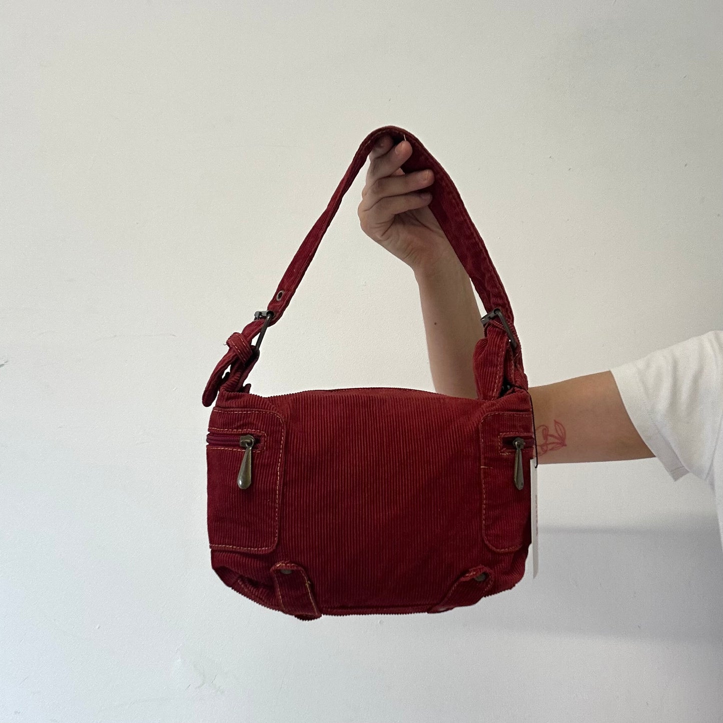 red corduroy mini shoulder bag