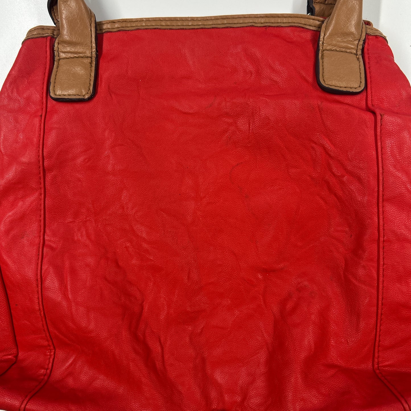 red and tanned faux leather shoulder bag