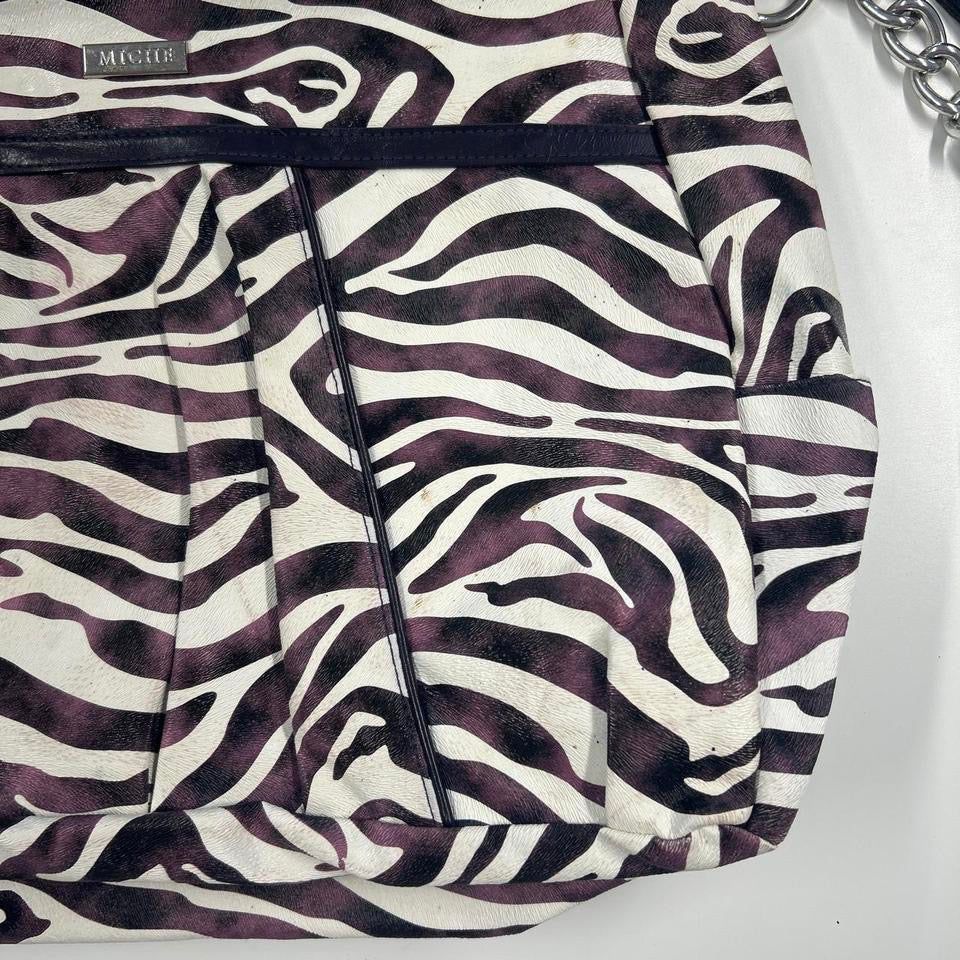 purple zebra print faux leather shoulder bag