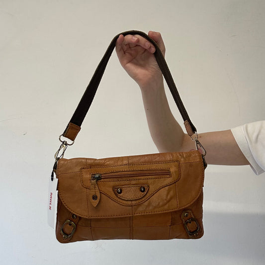 brown genuine leather buckle shoulder bag