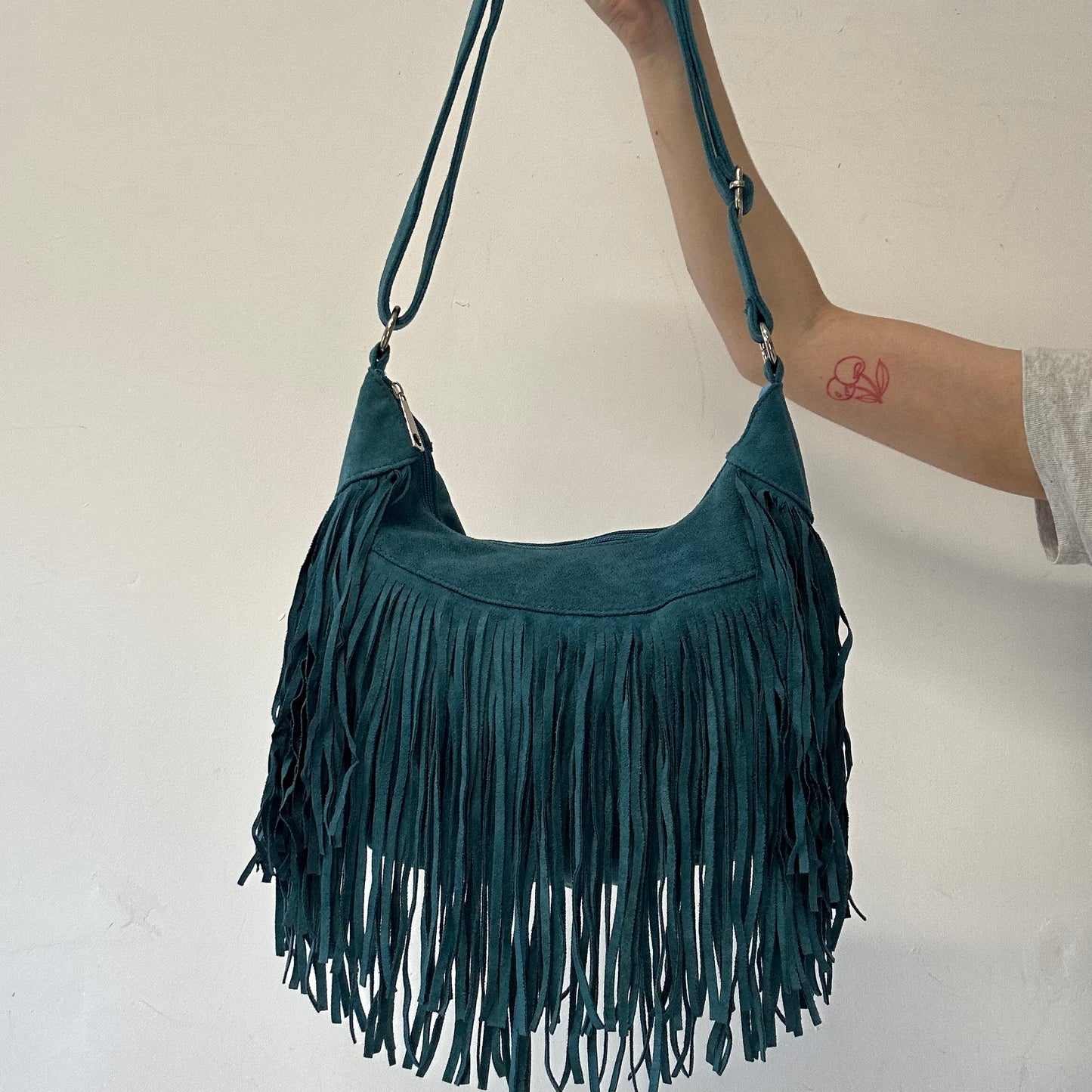 teal blue fringe festival shoulder bag