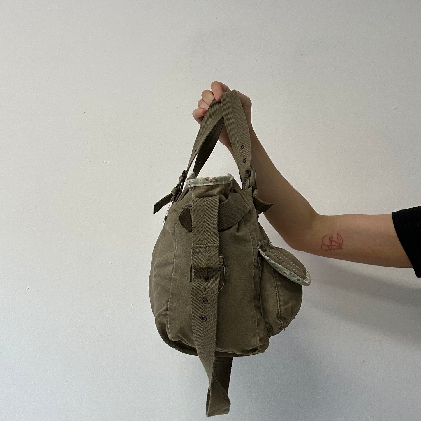 khaki and floral double pocket cargo shoulder bag