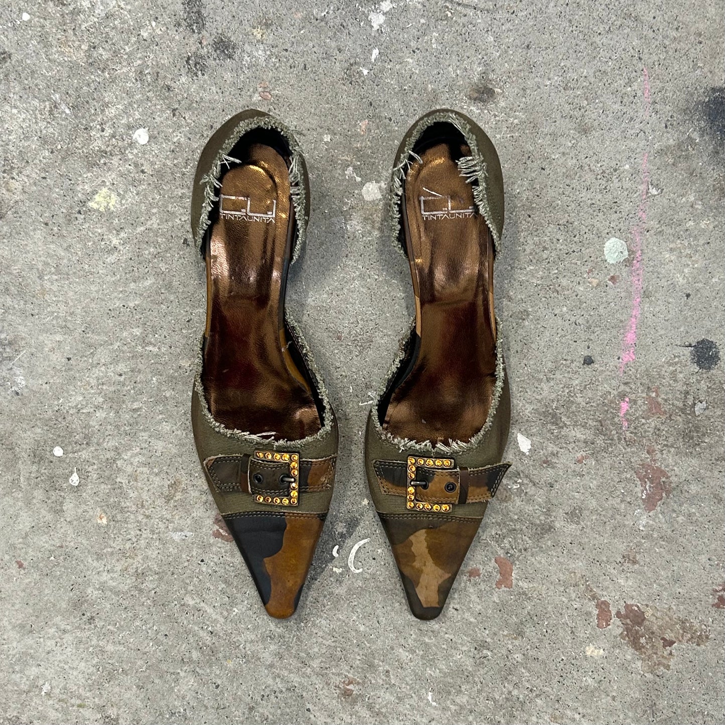 camouflage 2000s diamanté buckle mini heels
