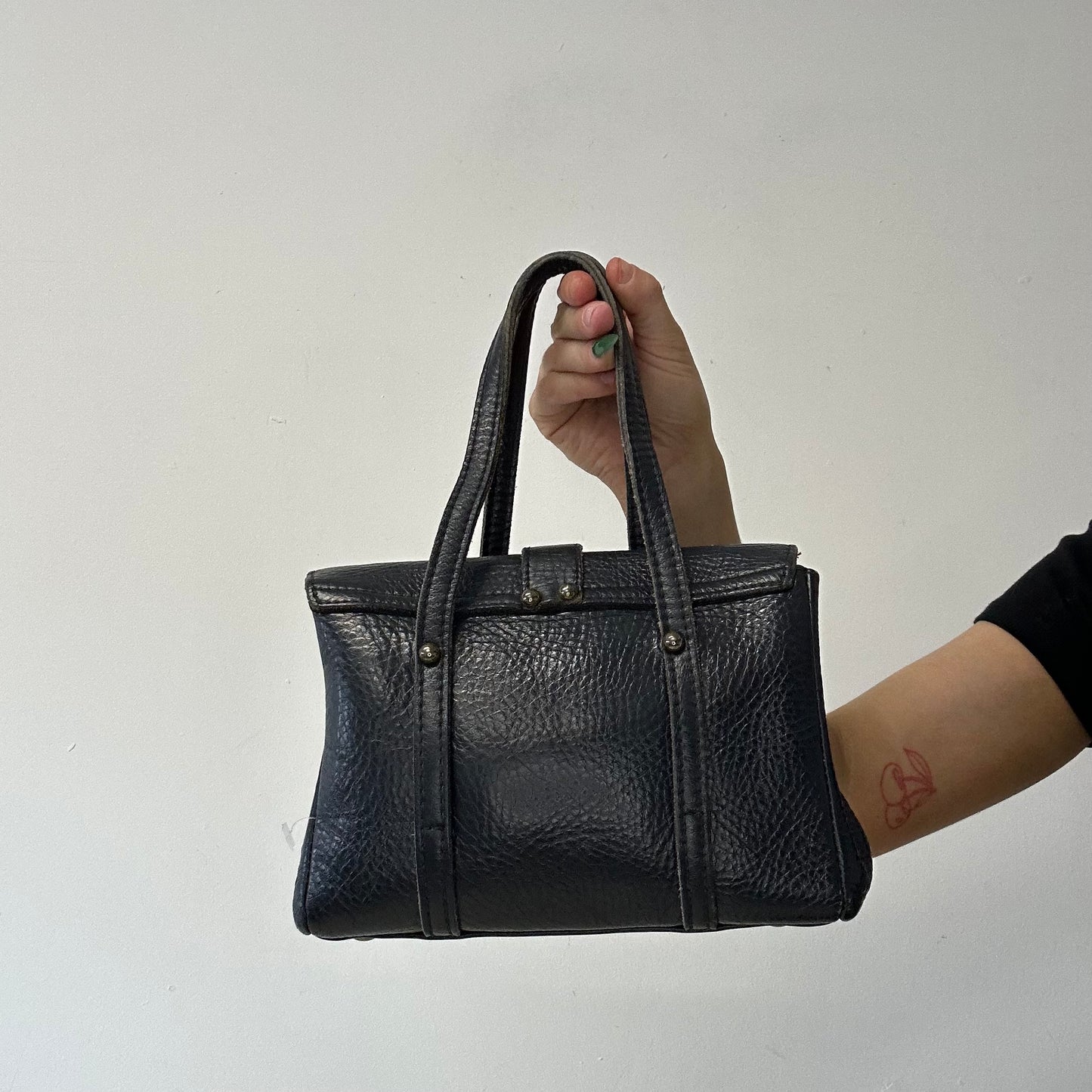 navy studded leather ultra mini hand bag