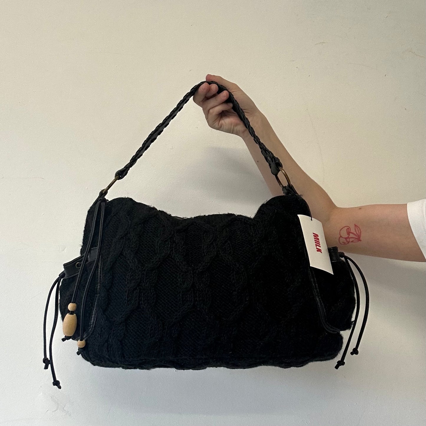 black knitted slouchy shoulder bag