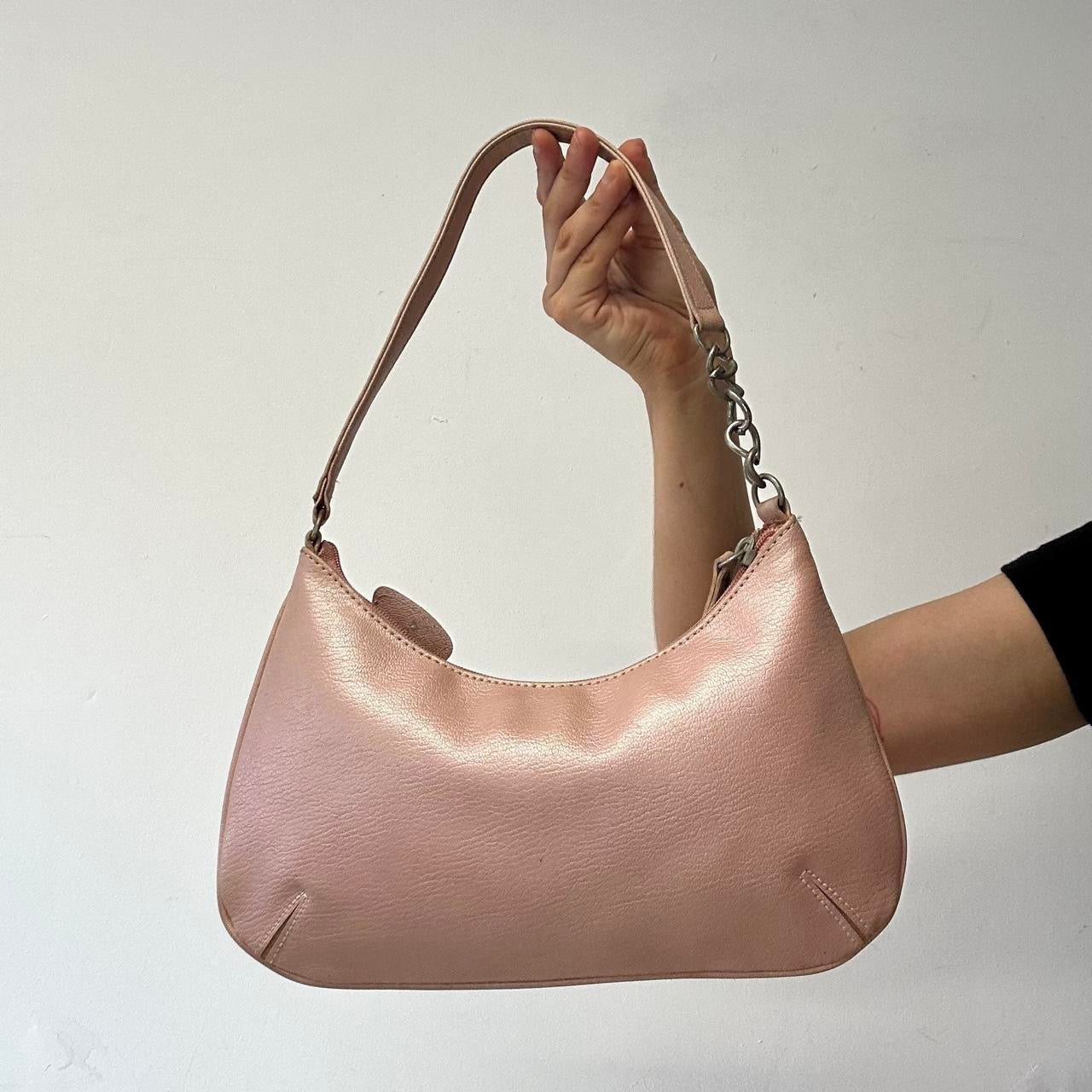 pink flower faux leather shoulder bag