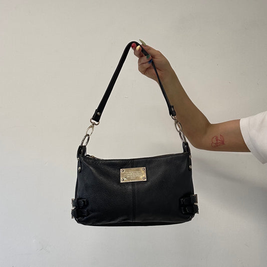 black leather double buckle shoulder bag