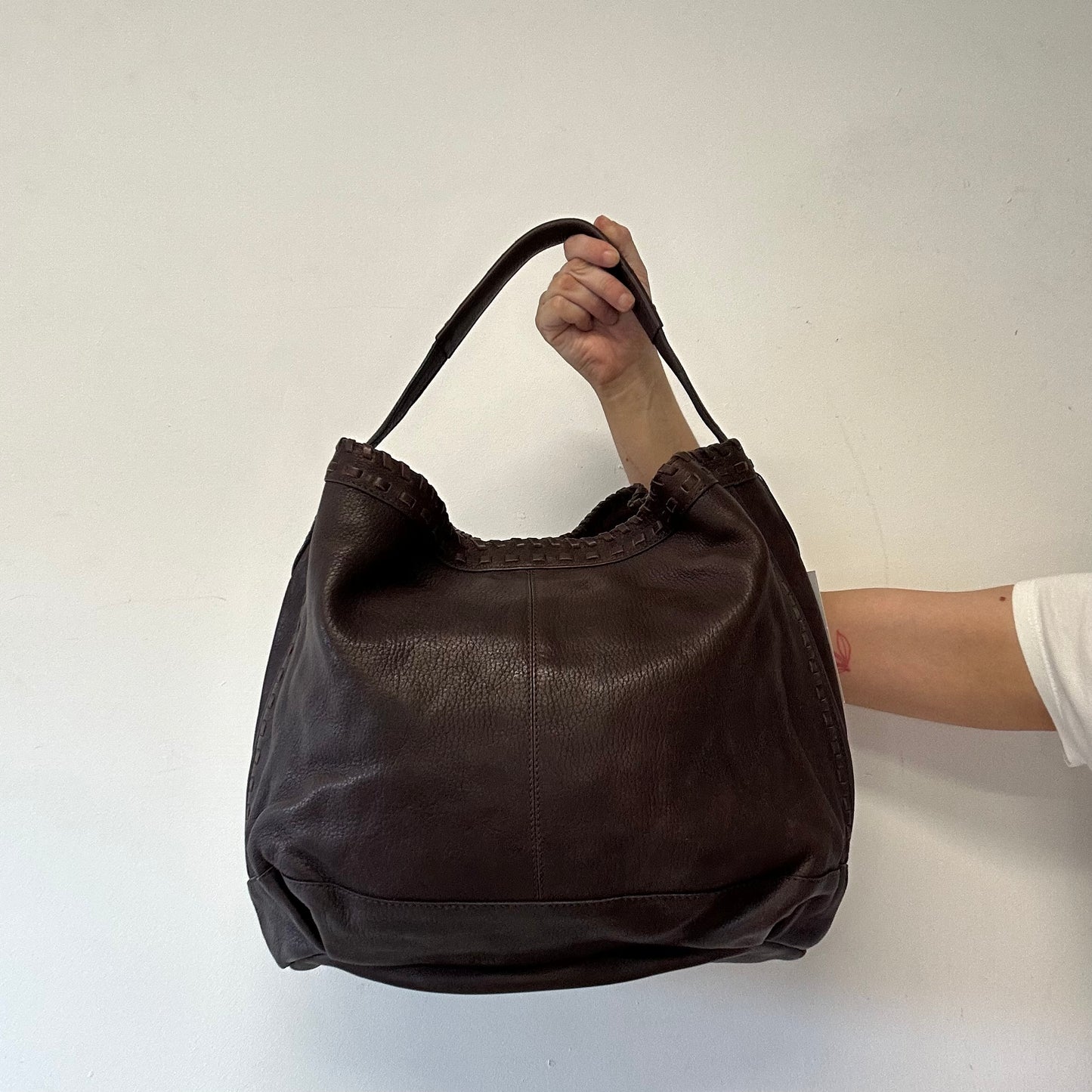 brown slouchy genuine leather shoulder bag