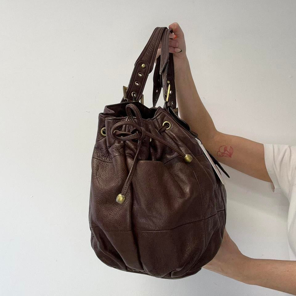 brown large leather buckle shoulder bag