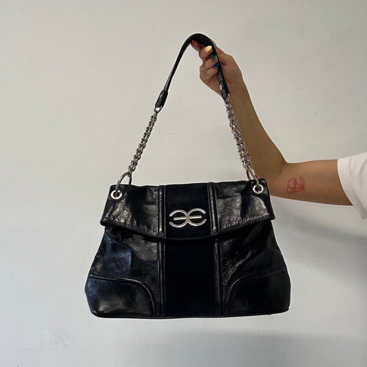 black faux leather chain shoulder bag