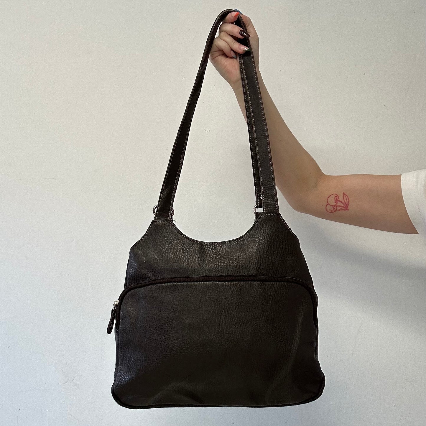 brown faux leather silverware shoulder bag