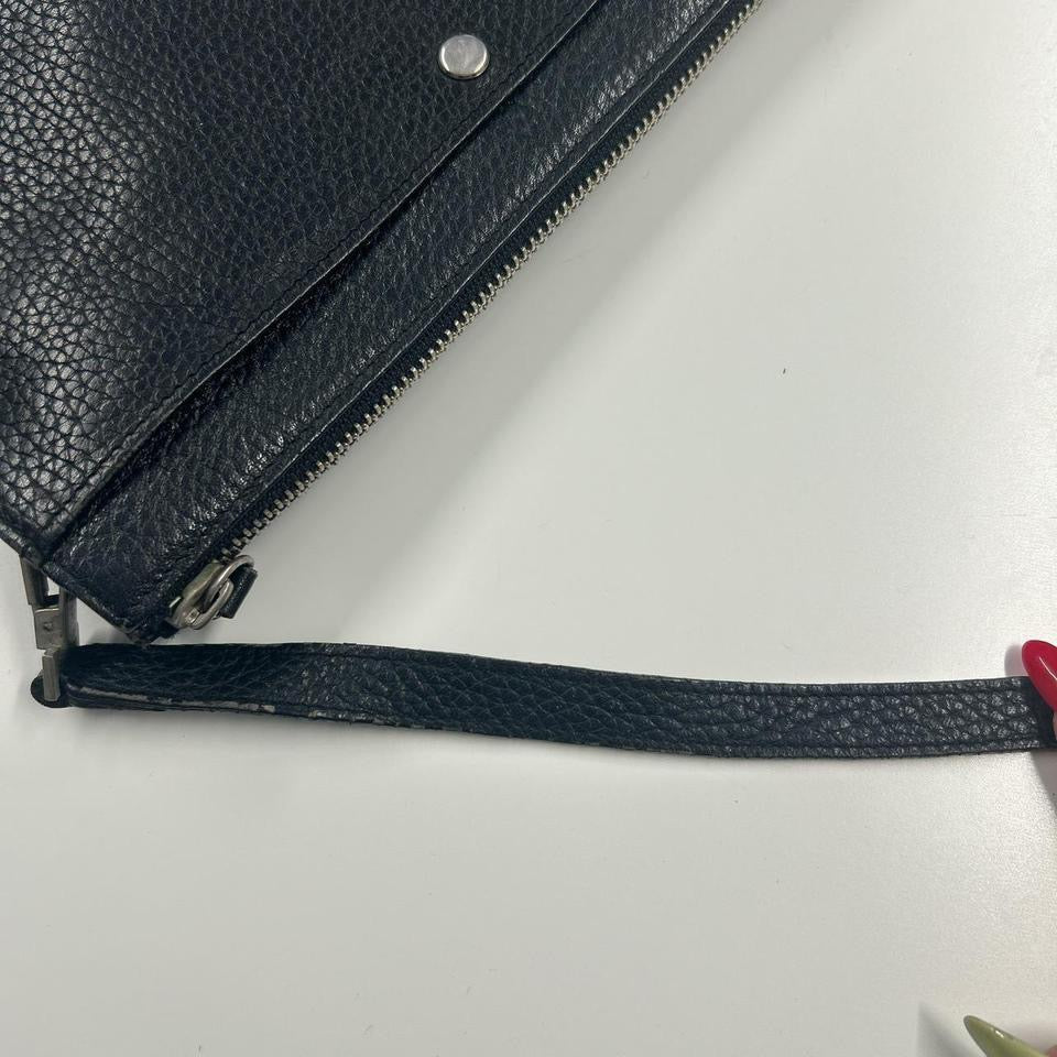 black faux leather double pocket mini shoulder bag
