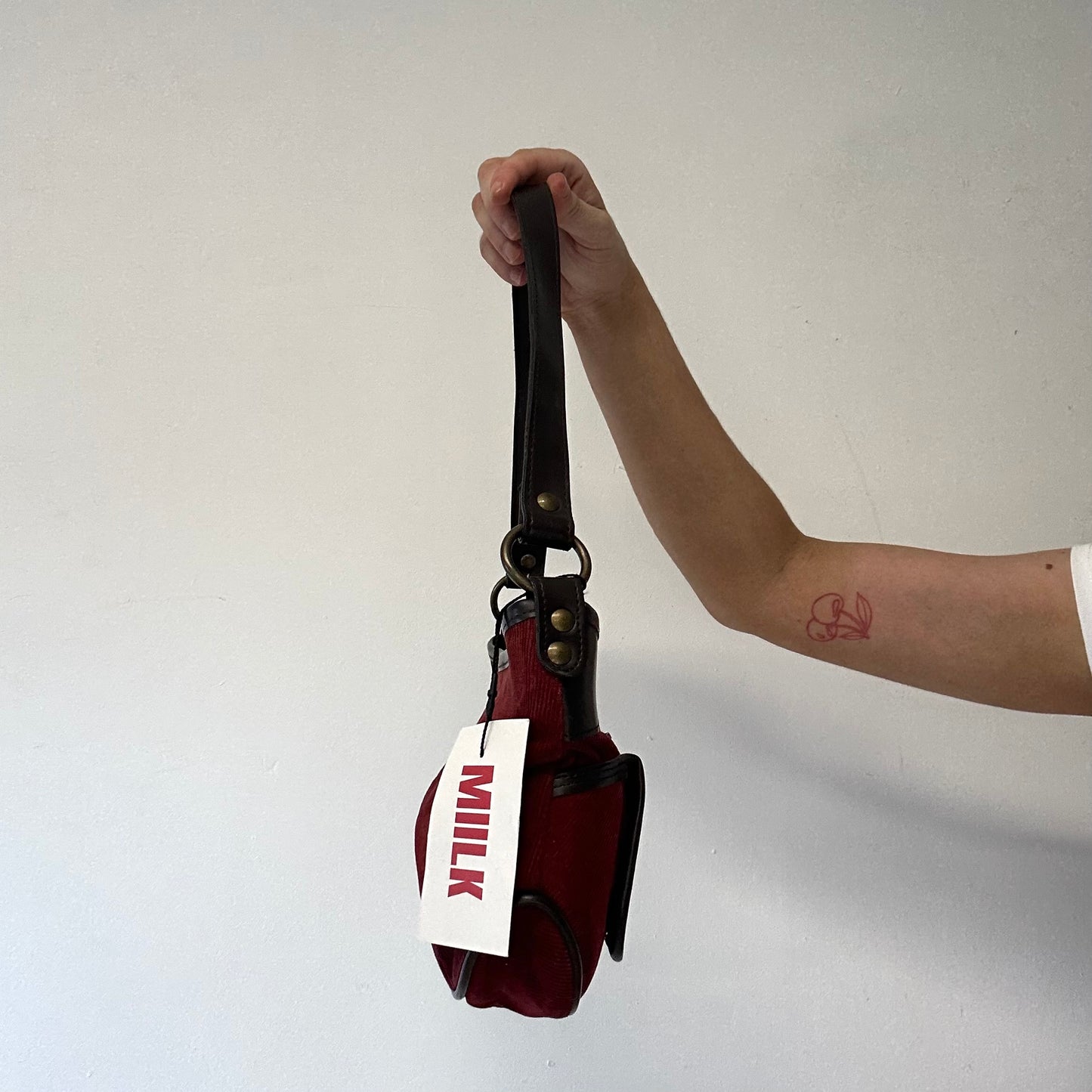 red corduroy faux leather pocket shoulder bag