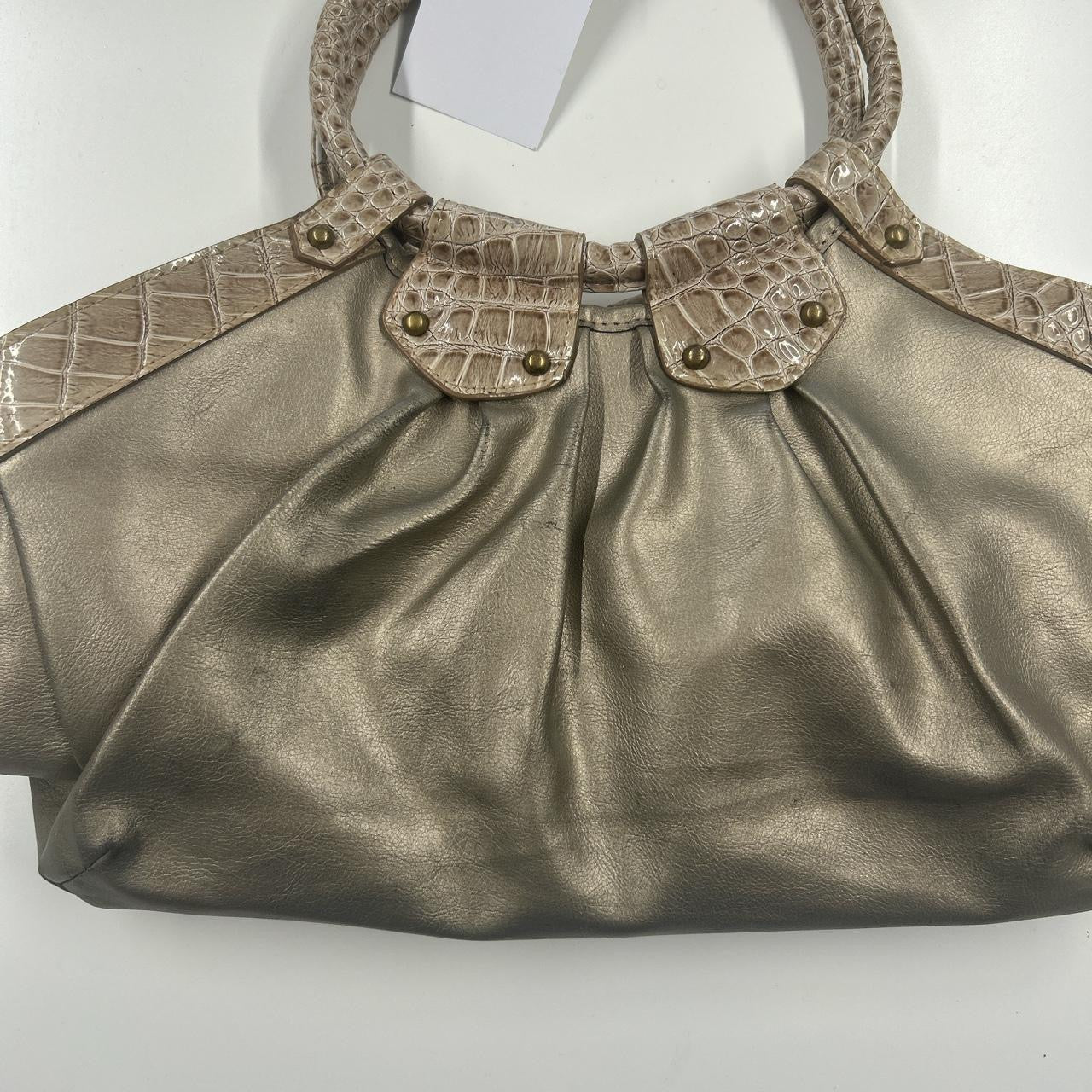gold faux leather croc effect studded  shoulder bag