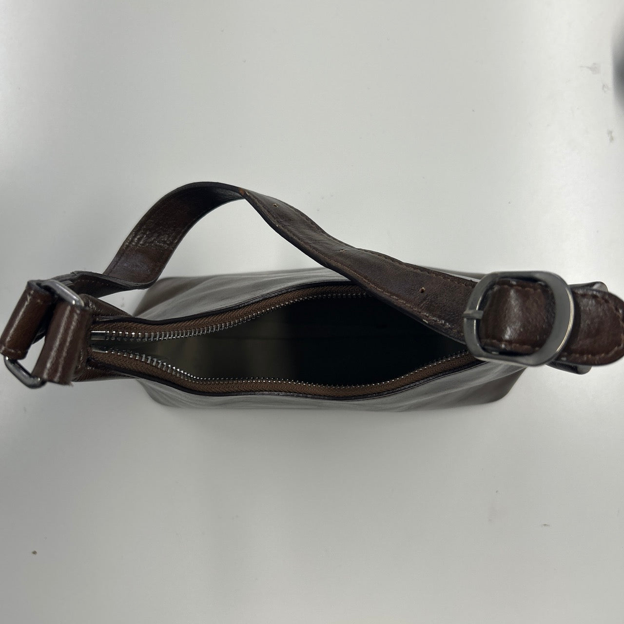 brown faux leather oversized buckle shoulder bag