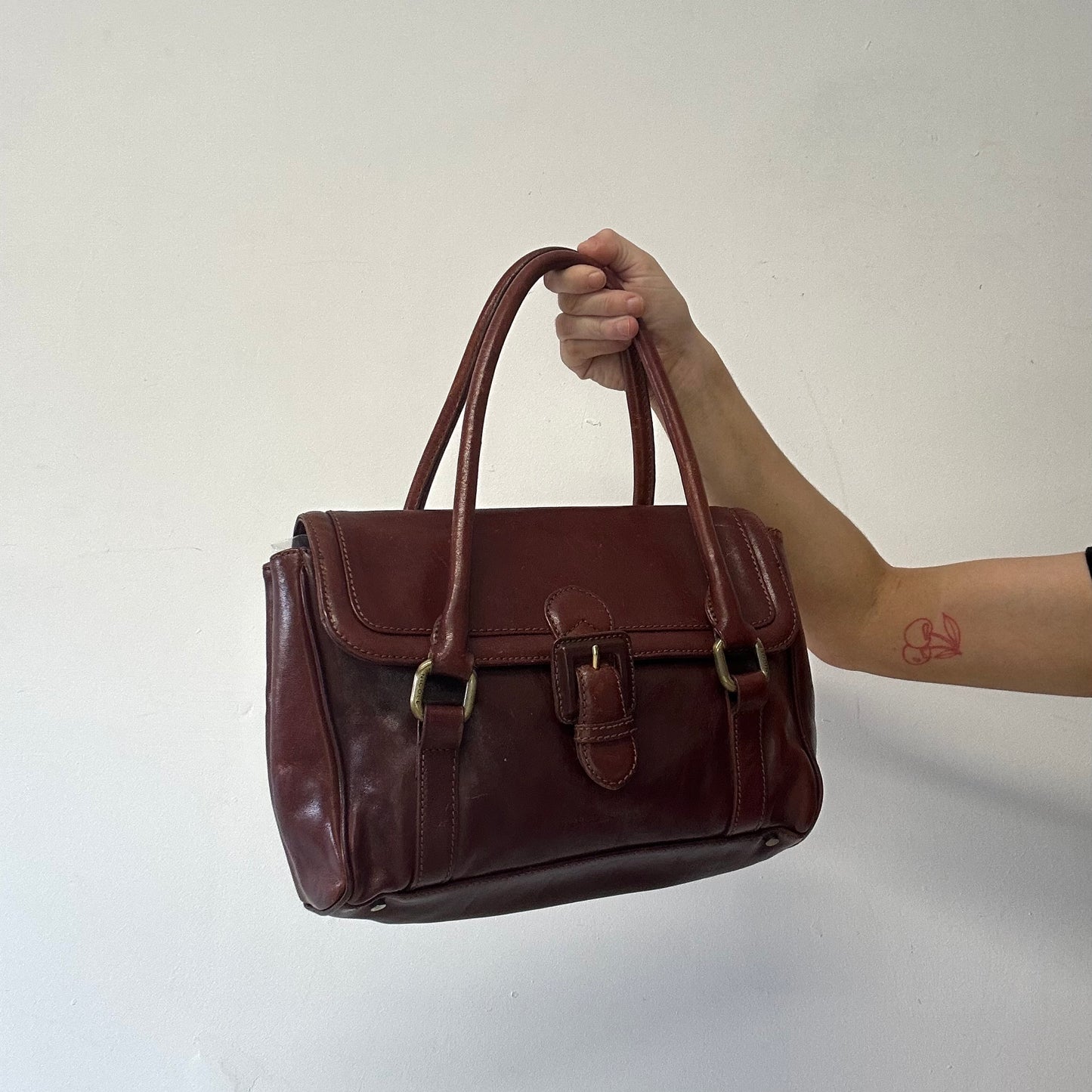 brown buckle genuine leather shoulder bag