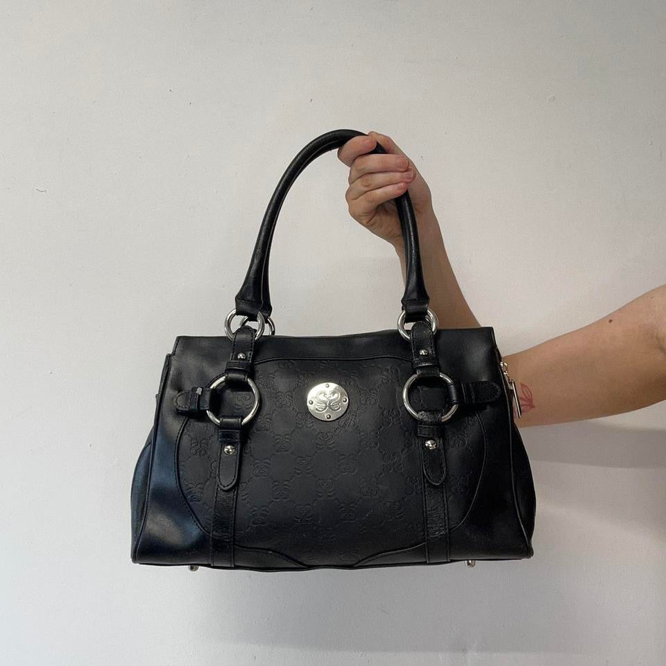 black faux leather silverware shoulder bag