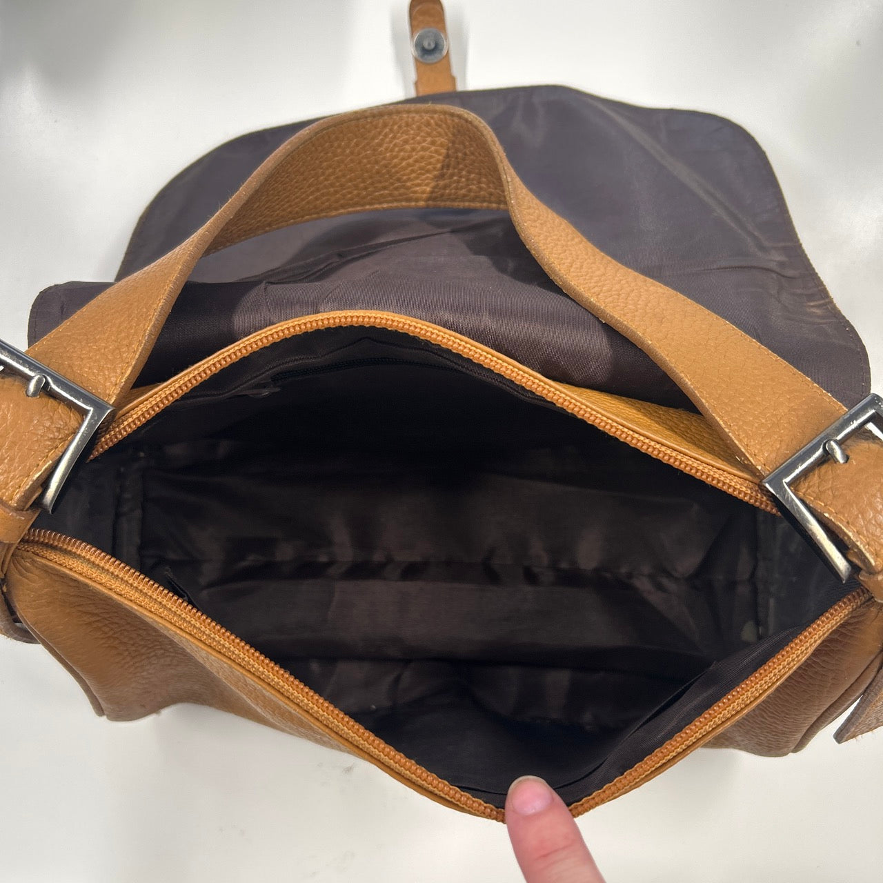 brown faux leather shoulder bag