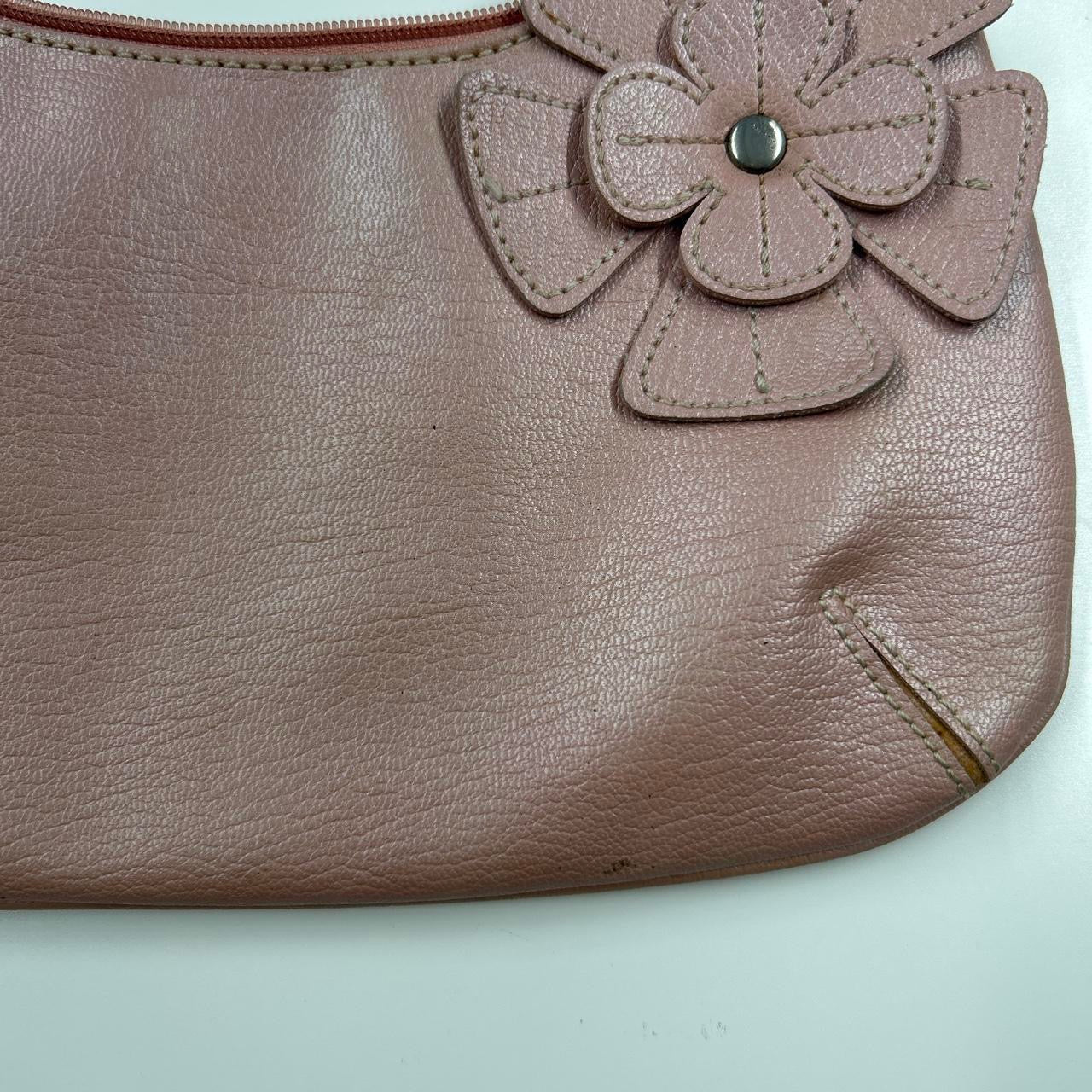 pink flower faux leather shoulder bag