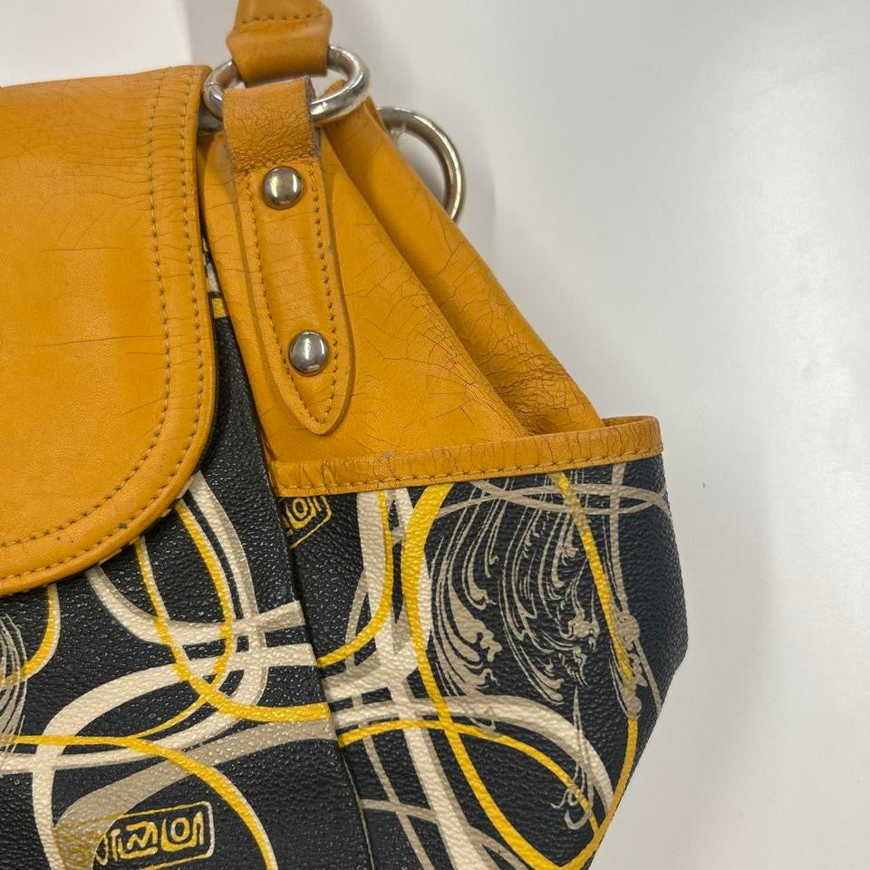 yellow and black patterned faux leather shoulder bag
