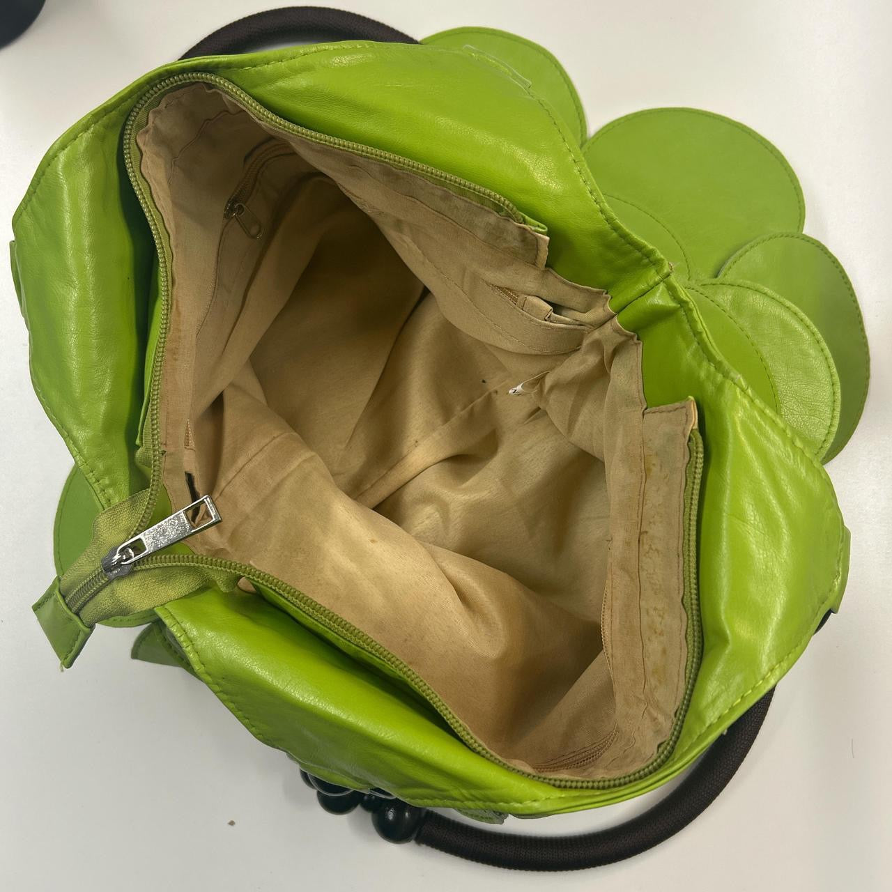 green faux leather disc layered shoulder bag
