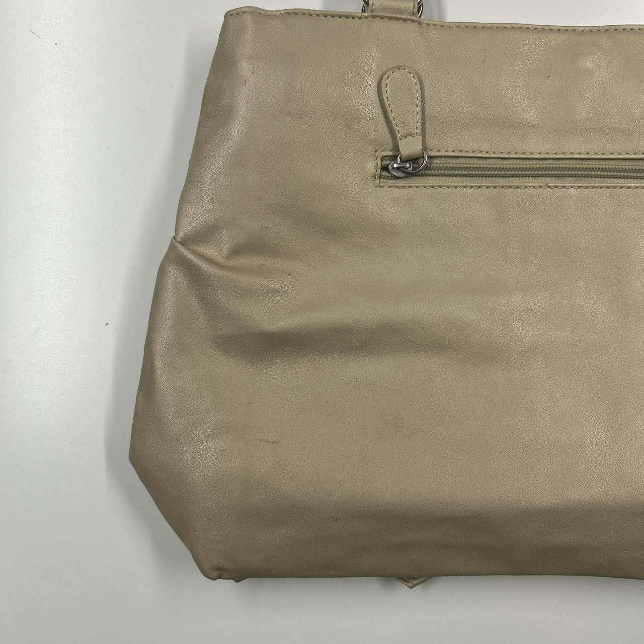 cream metallic pleated ruffled shoulder bag