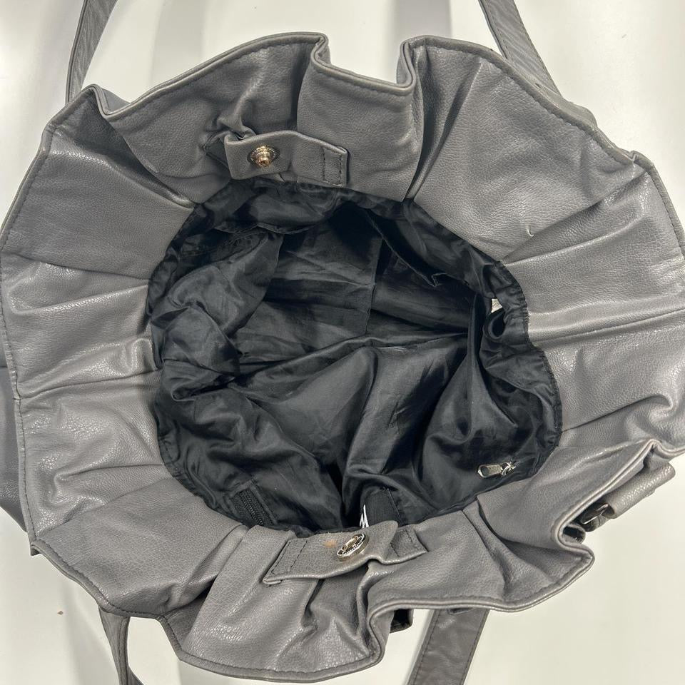 grey faux leather ruffled shoulder bag