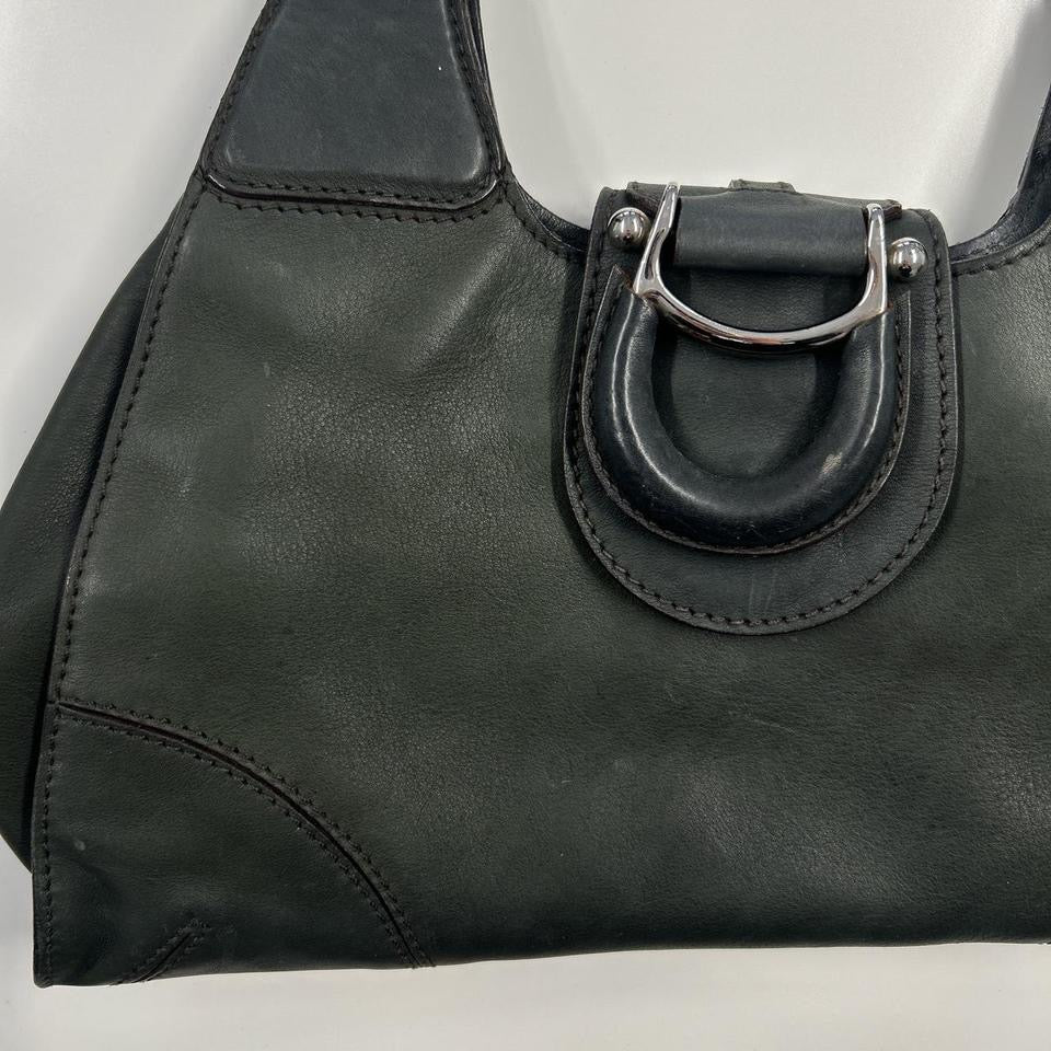 dark khaki leather buckle shoulder bag