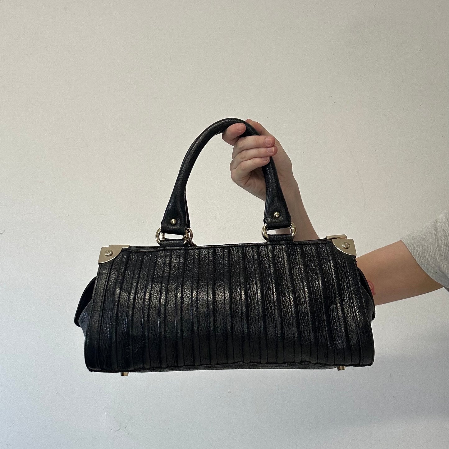 black genuine leather shoulder bag