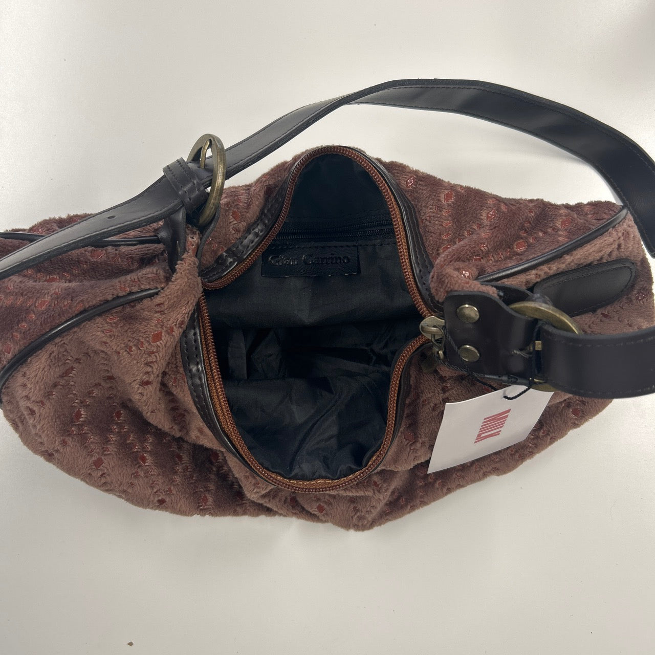 brown faux fur patterned shoulder bag