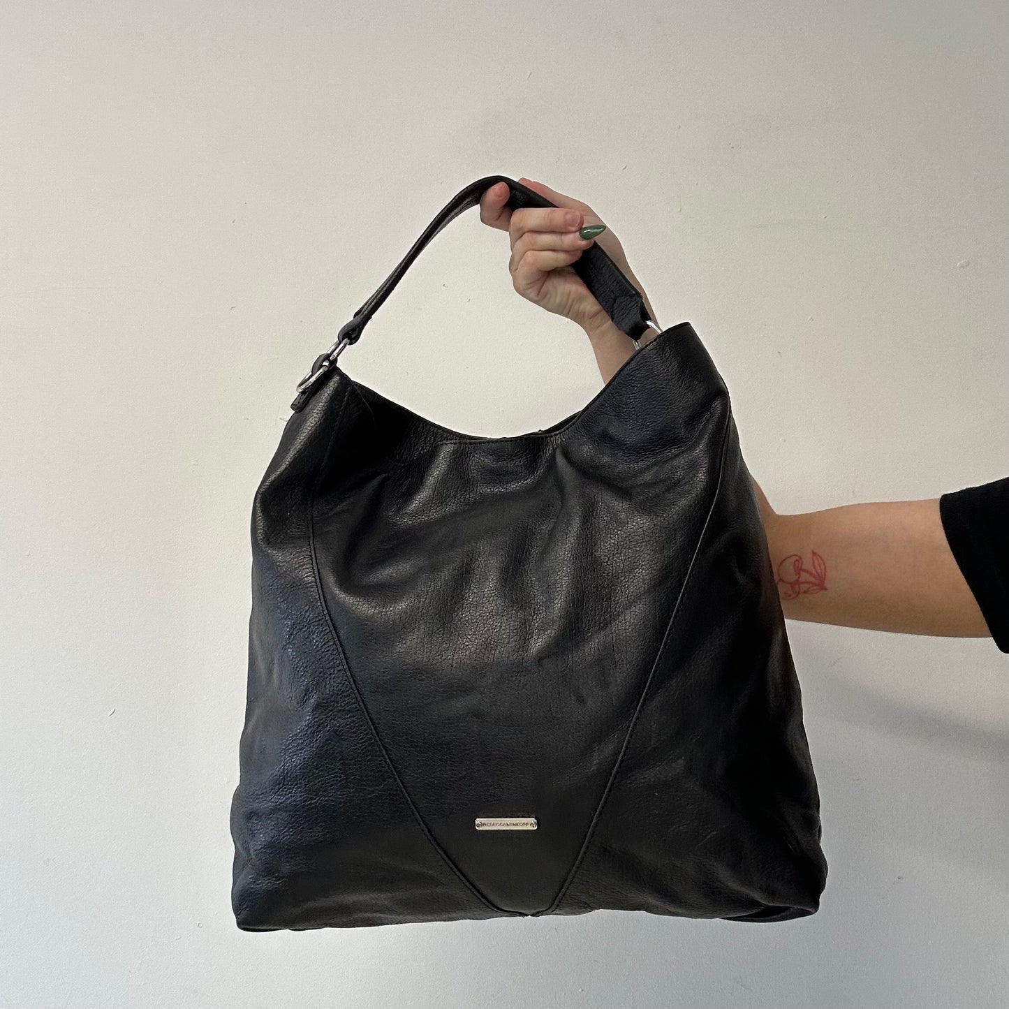 black genuine leather double zip shoulder bag