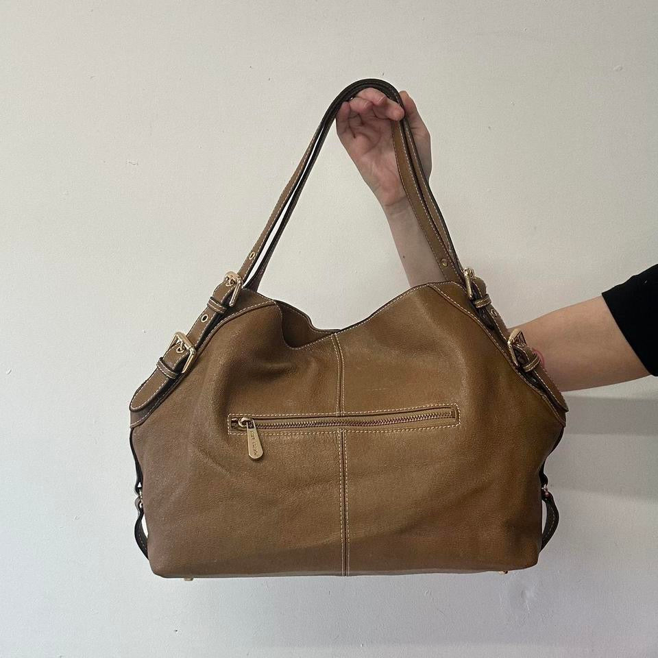 brown faux leather eyelet shoulder bag