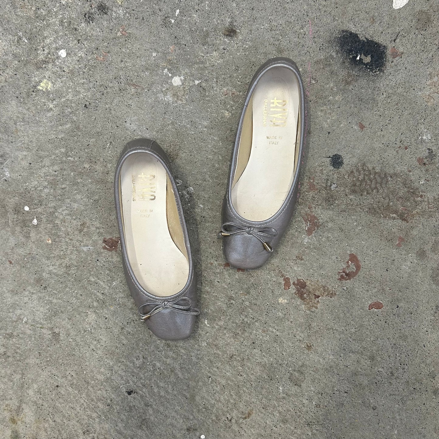 silver metallic leather ballet flats