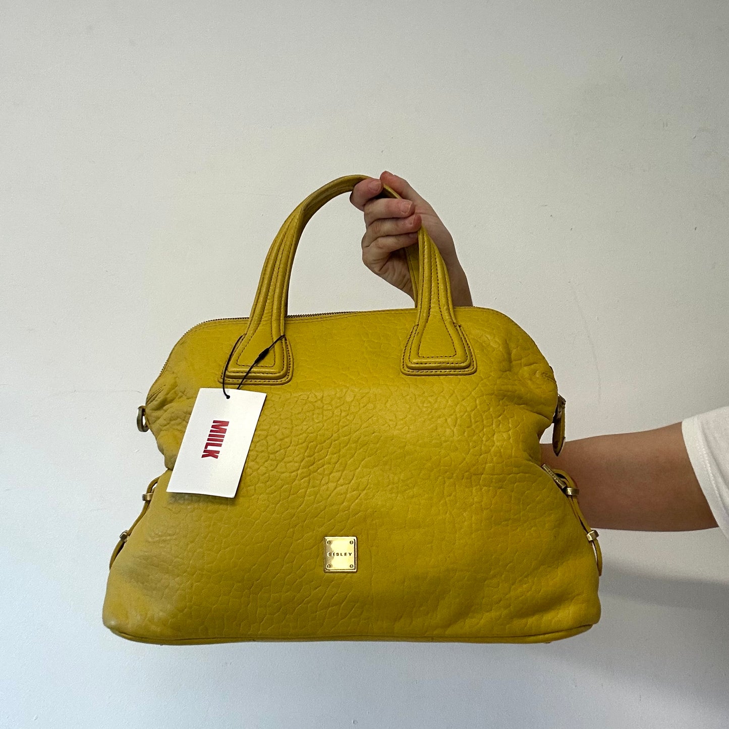 yellow genuine leather hand bag