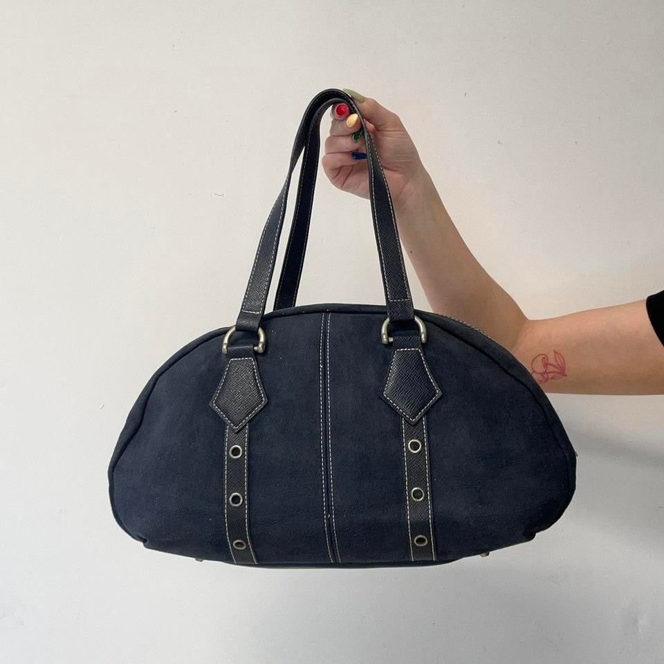 navy eyelet bowler shoulder bag