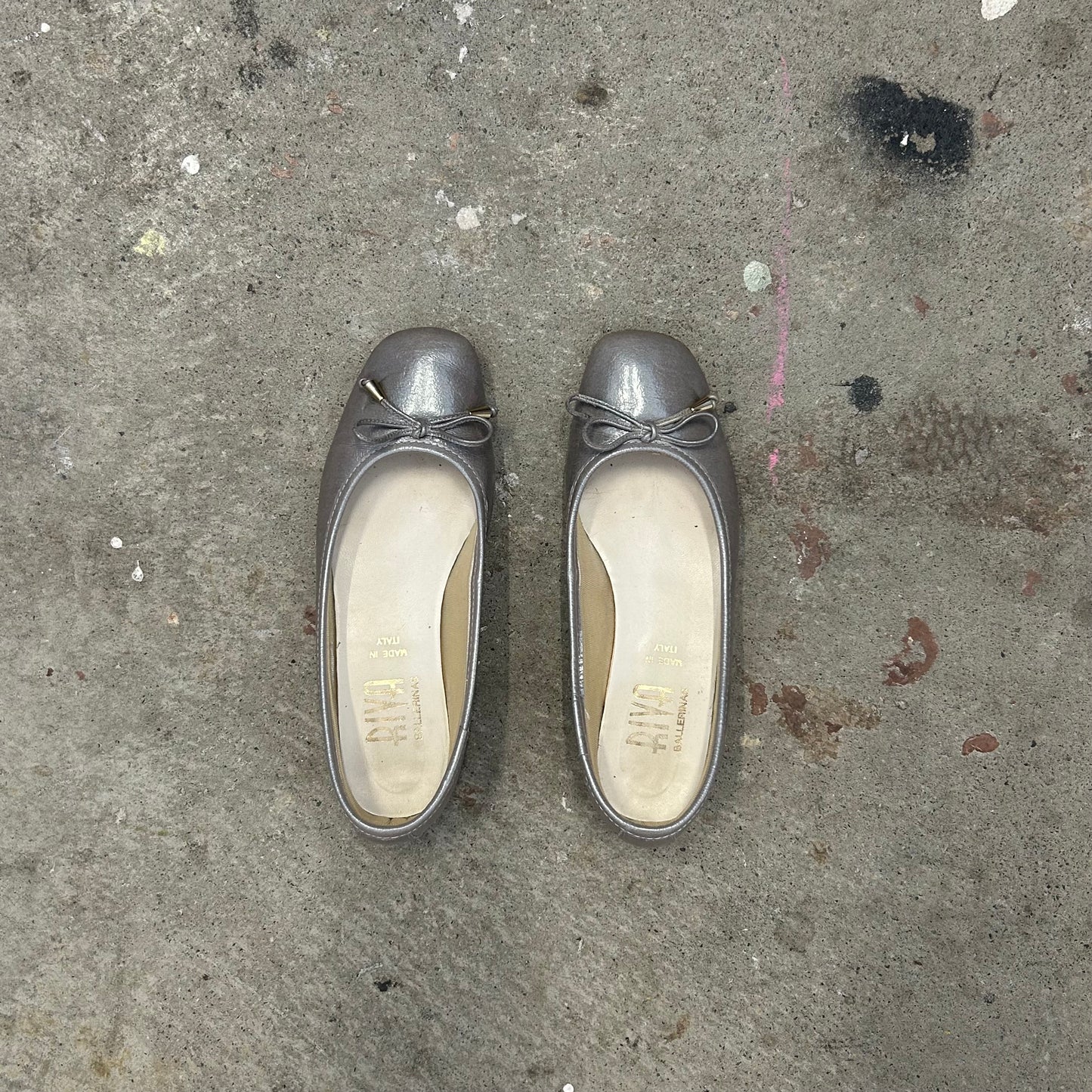 silver metallic leather ballet flats