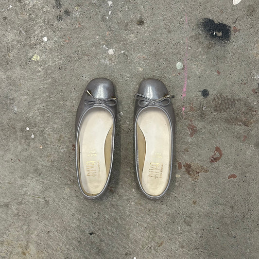 silver metallic leather ballet flats