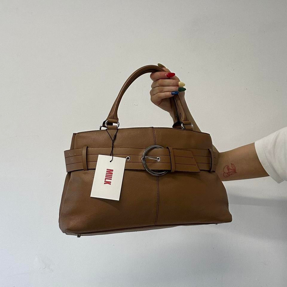 brown oversized faux leather shoulder bag