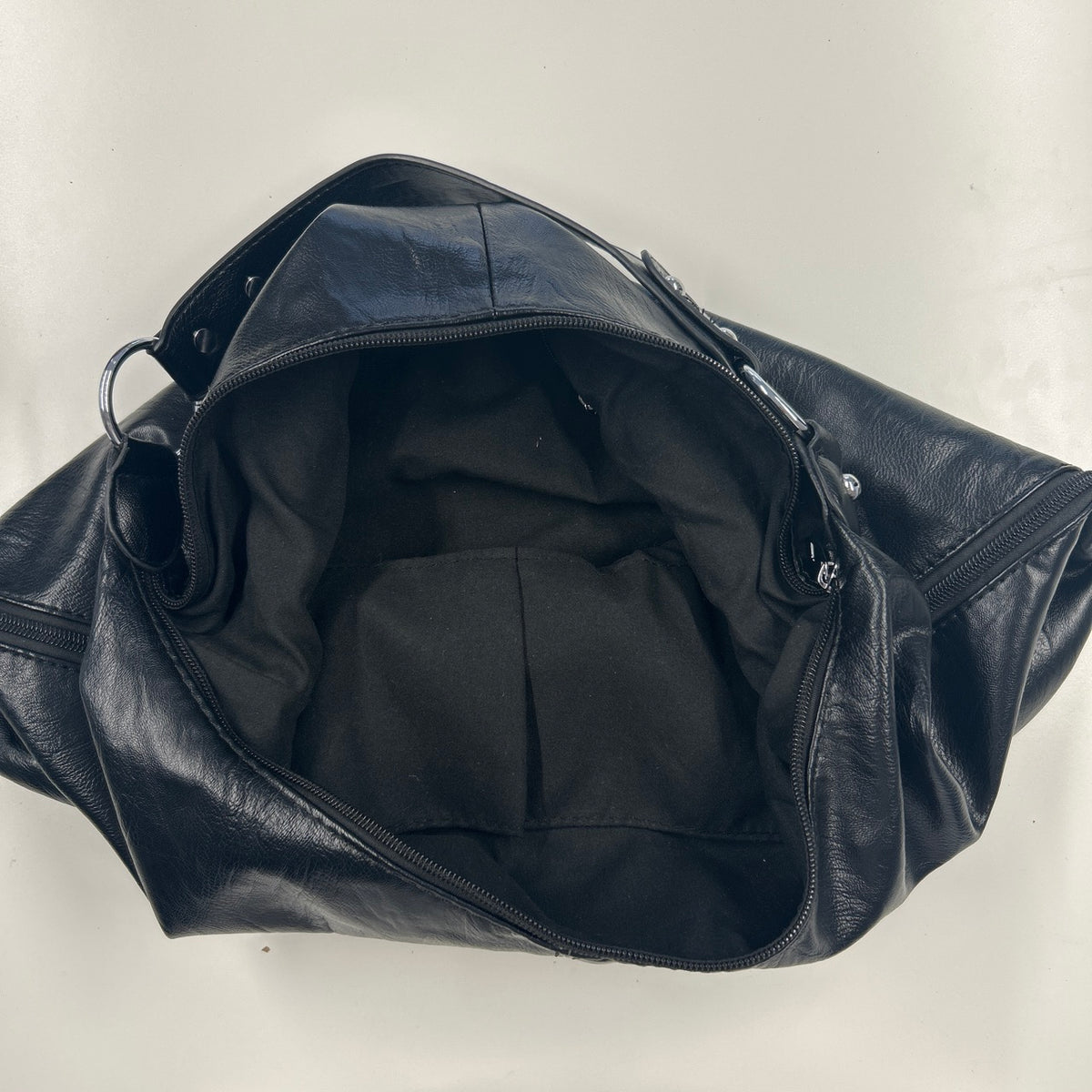 black silver hardware faux leather shoulder bag