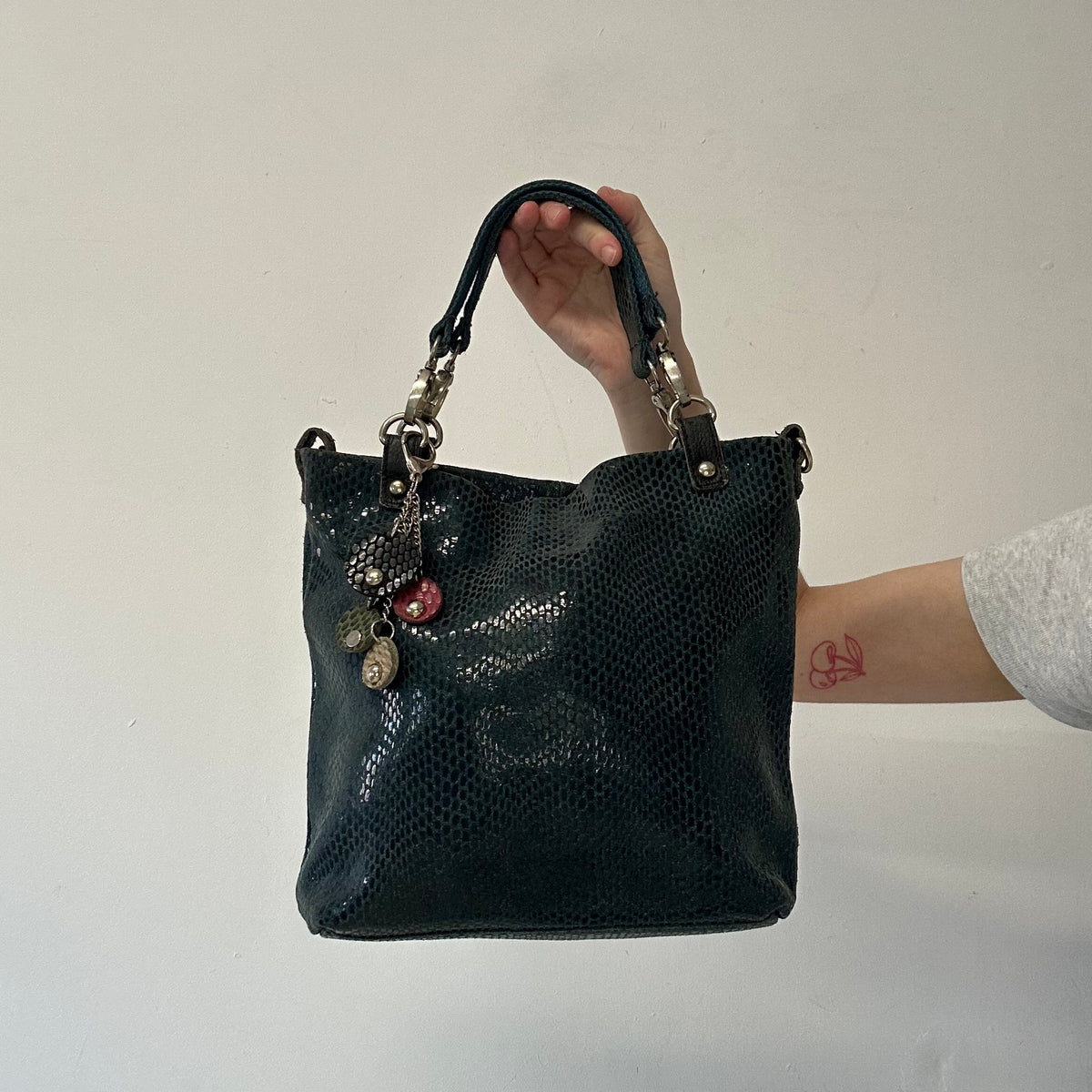 turquoise croc effect faux leather shoulder bag