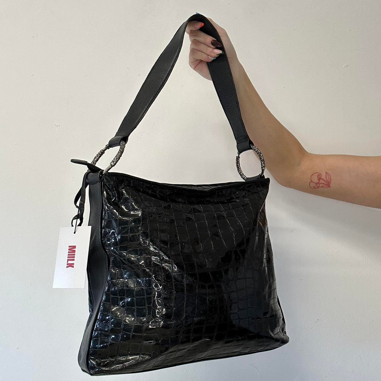 black crocodile leather shoulder bag