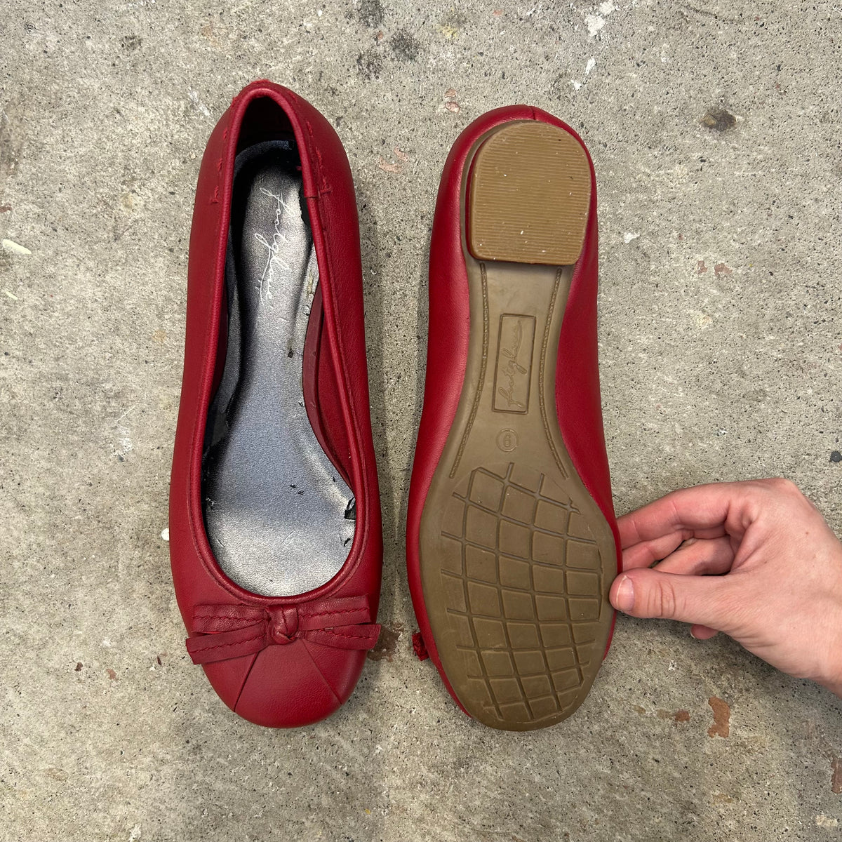 red genuine leather ballet pumps