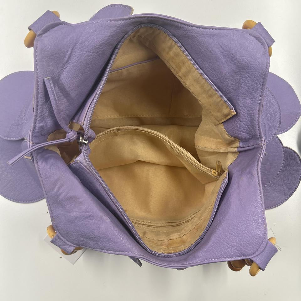 purple leather disc beaded shoulder bag