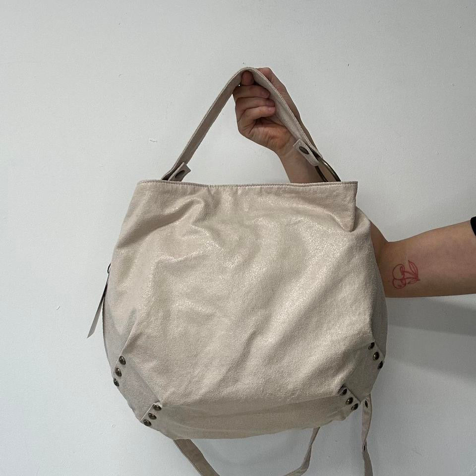 cream metallic faux leather shoulder bag