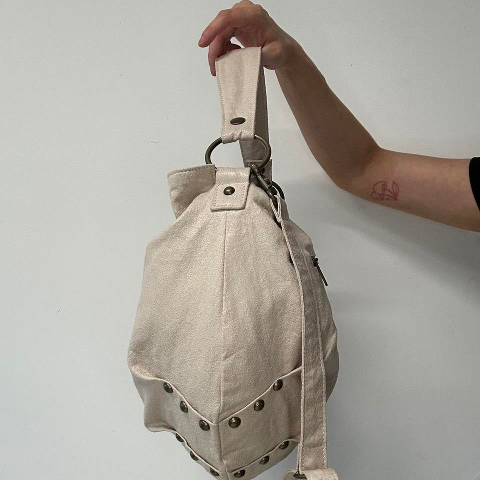 cream metallic faux leather shoulder bag
