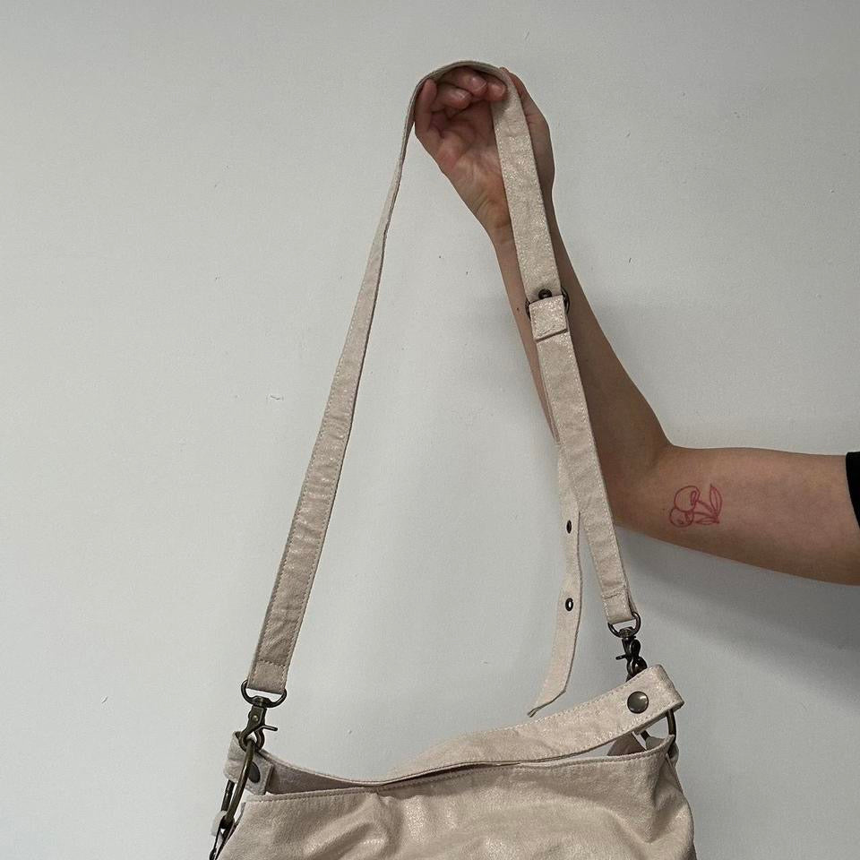 cream metallic faux leather shoulder bag